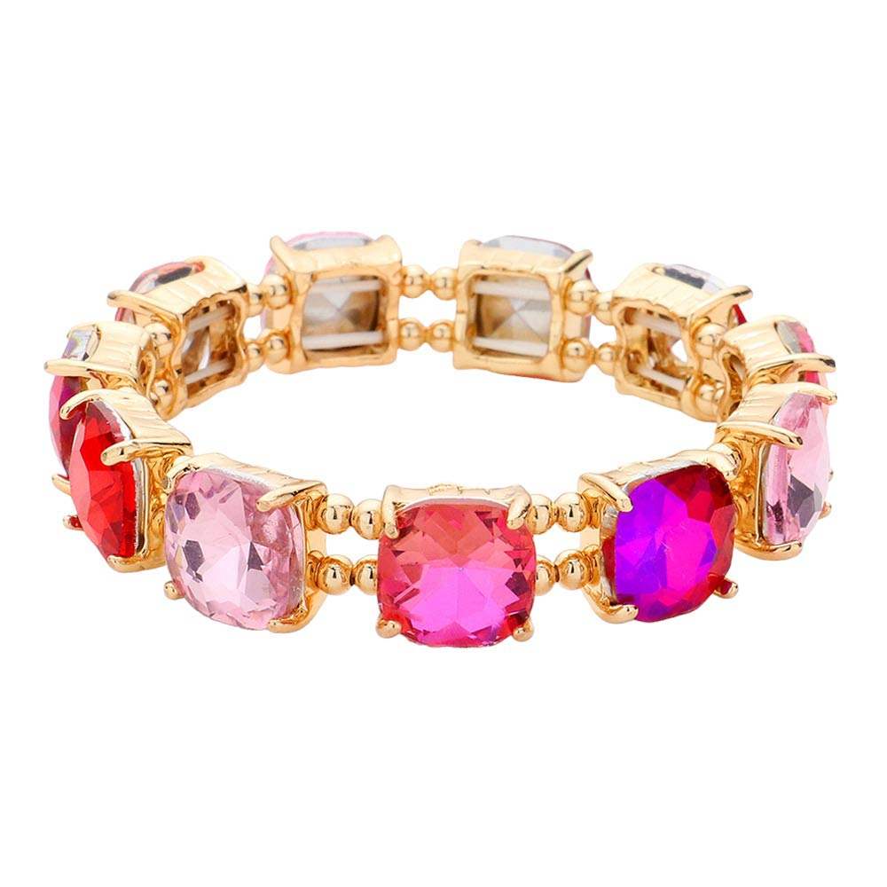 Cushion Square Stone Stretch Evening Bracelet - Madeline Love - Flyclothing LLC