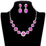 Oval Stone Accented Rhinestone Trimmed Necklace - Madeline Love - Flyclothing LLC