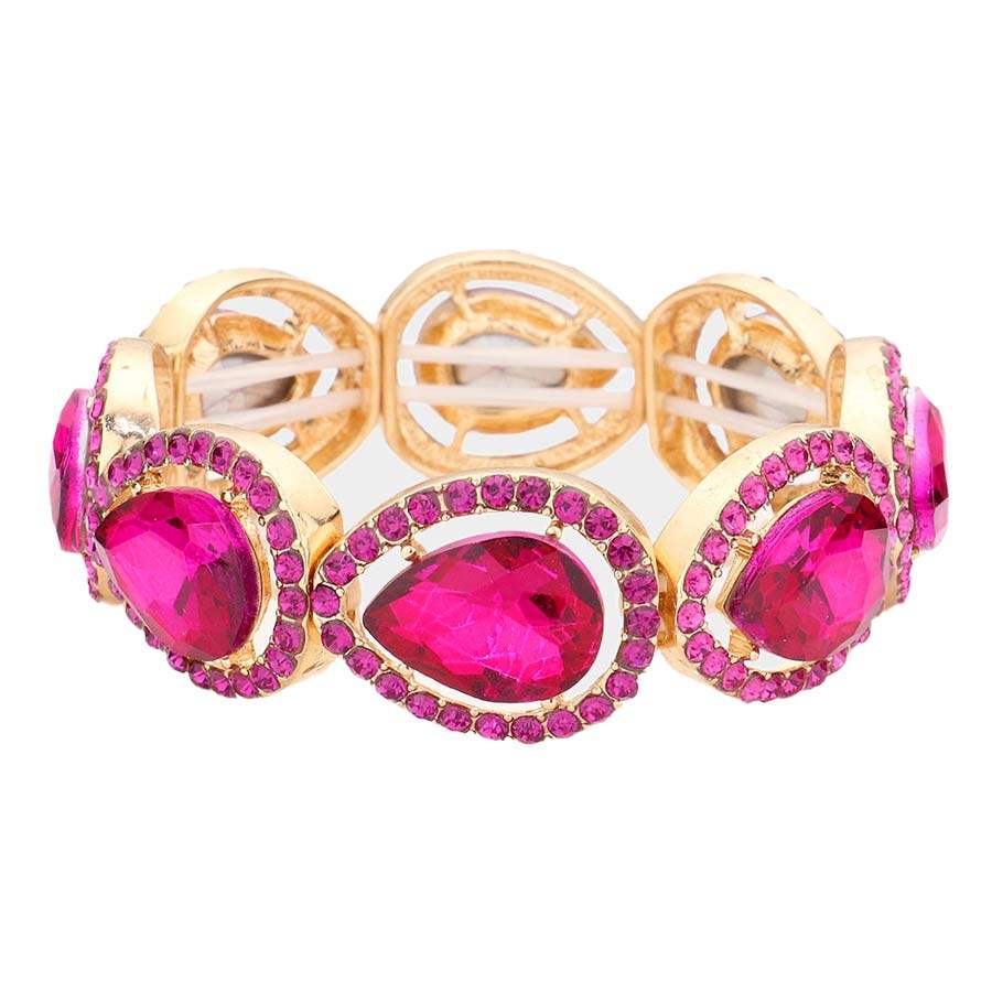 Pave Teardrop Trim Glass Crystal Stretch Evening Bracelet - Madeline Love - Flyclothing LLC