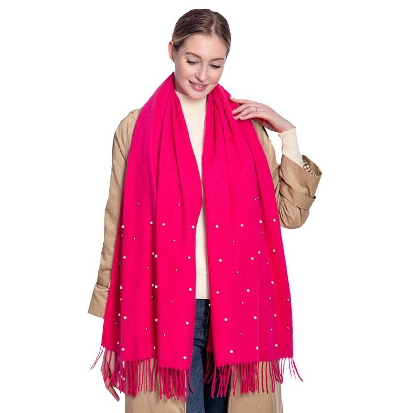 Pearl Embellished Solid Oblong Scarf - Madeline Love - Flyclothing LLC