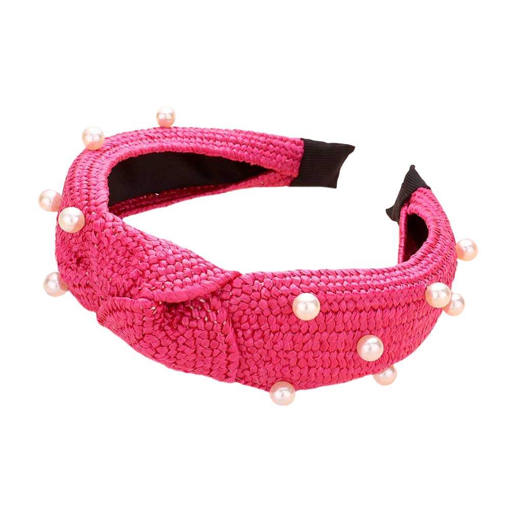 Pearl Embellished Straw Knot Burnout Headband - Madeline Love - Flyclothing LLC