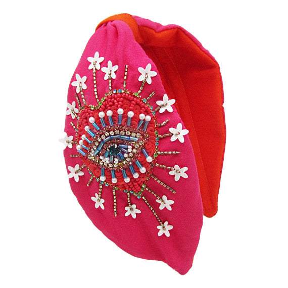 Pearl Sequin Bead Evil Eye Heart Knot Burnout Headband - Madeline Love - Flyclothing LLC