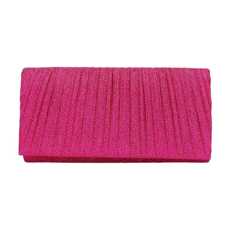 Pleated Shimmery Evening Clutch Crossbody Bag - Madeline Love - Flyclothing LLC