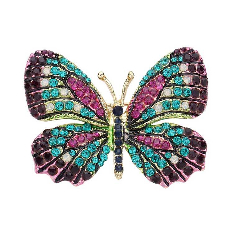 Rhinestone Pave Butterfly Pin Brooch - Madeline Love - Flyclothing LLC