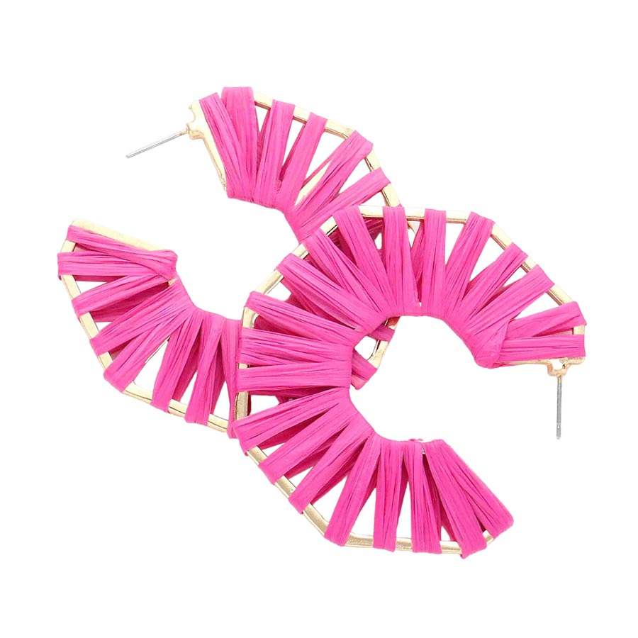 Raffia Wrapped Octagon Hoop Earrings - Madeline Love - Flyclothing LLC