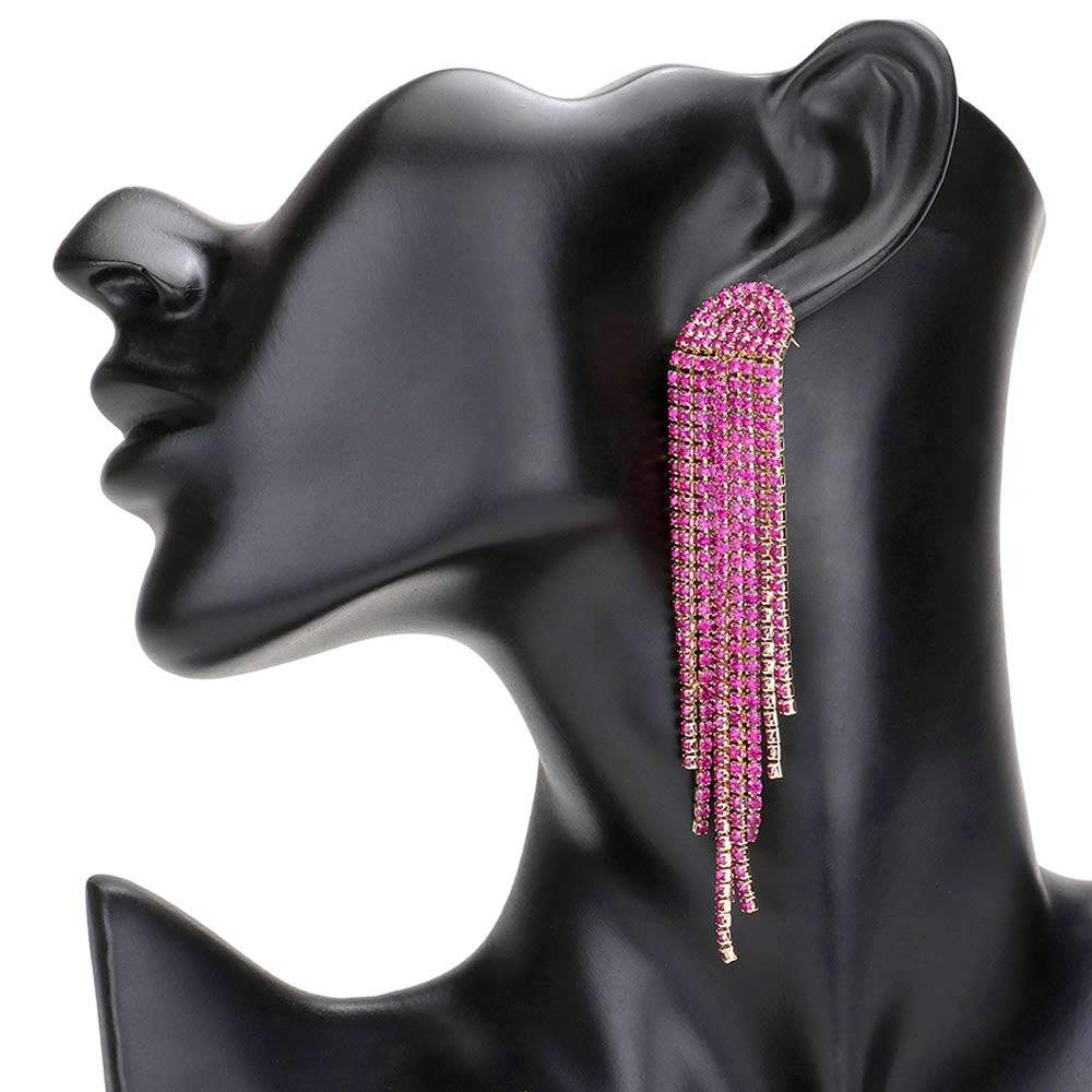 Rhinestone Fringe Drop Evening Earrings - Madeline Love - Flyclothing LLC