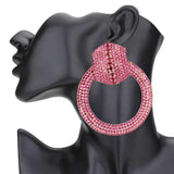 Rhinestone Pave Hexagon Open Circle Evening Earrings - Madeline Love - Flyclothing LLC