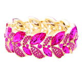Rhinestone Pave Marquise Stone Leaf Stretch Evening Bracelet - Madeline Love - Flyclothing LLC
