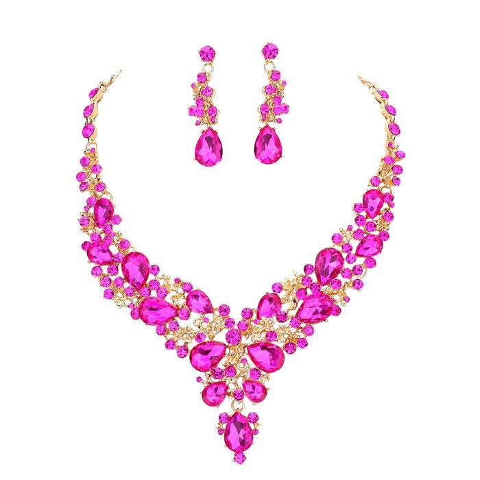 Round Teardrop Stone Accented Evening Necklace - Madeline Love - Flyclothing LLC