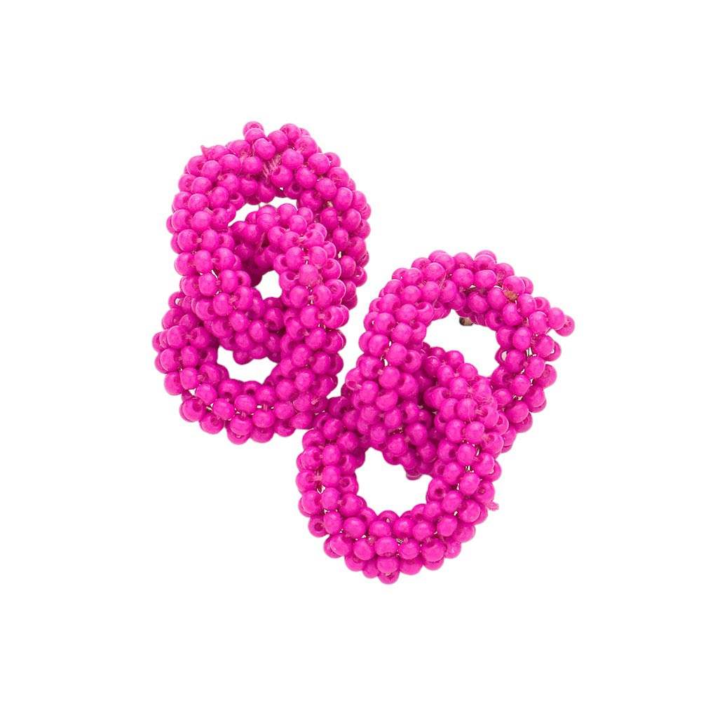 Seed Beaded Double Open Circle Link Dangle Earrings - Madeline Love - Flyclothing LLC