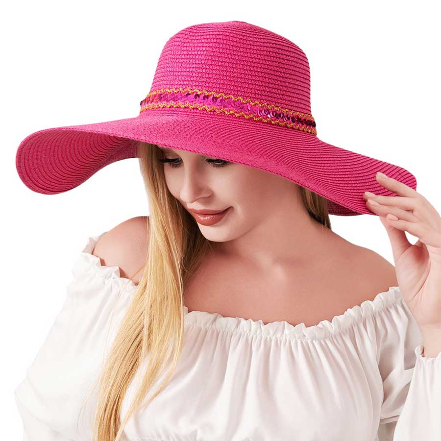 Sequin Band Pointed Straw Sun Hat - Madeline Love - Flyclothing LLC