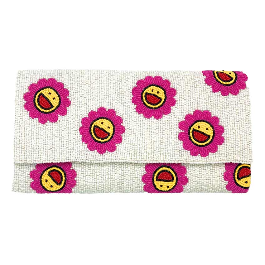 Smile Flower Seed Beaded Clutch Crossbody Bag - Madeline Love - Flyclothing LLC
