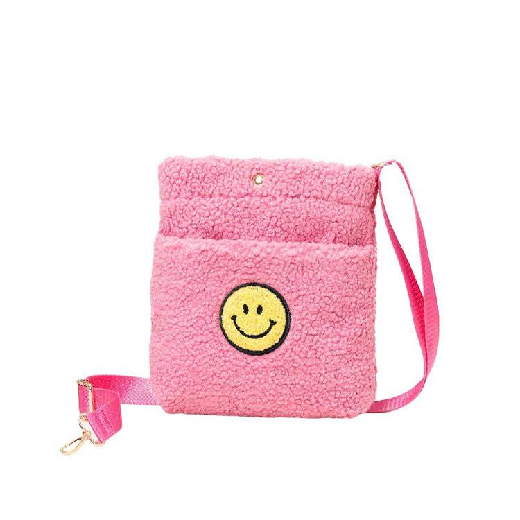 Smile Pointed Sherpa Rectangle Crossbody Bag - Madeline Love - Flyclothing LLC