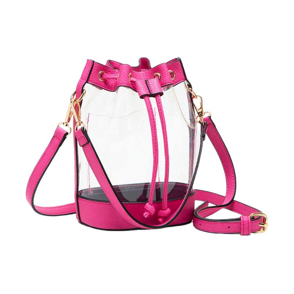 Solid Faux Leather Transparent Bucket Bag - Madeline Love - Flyclothing LLC