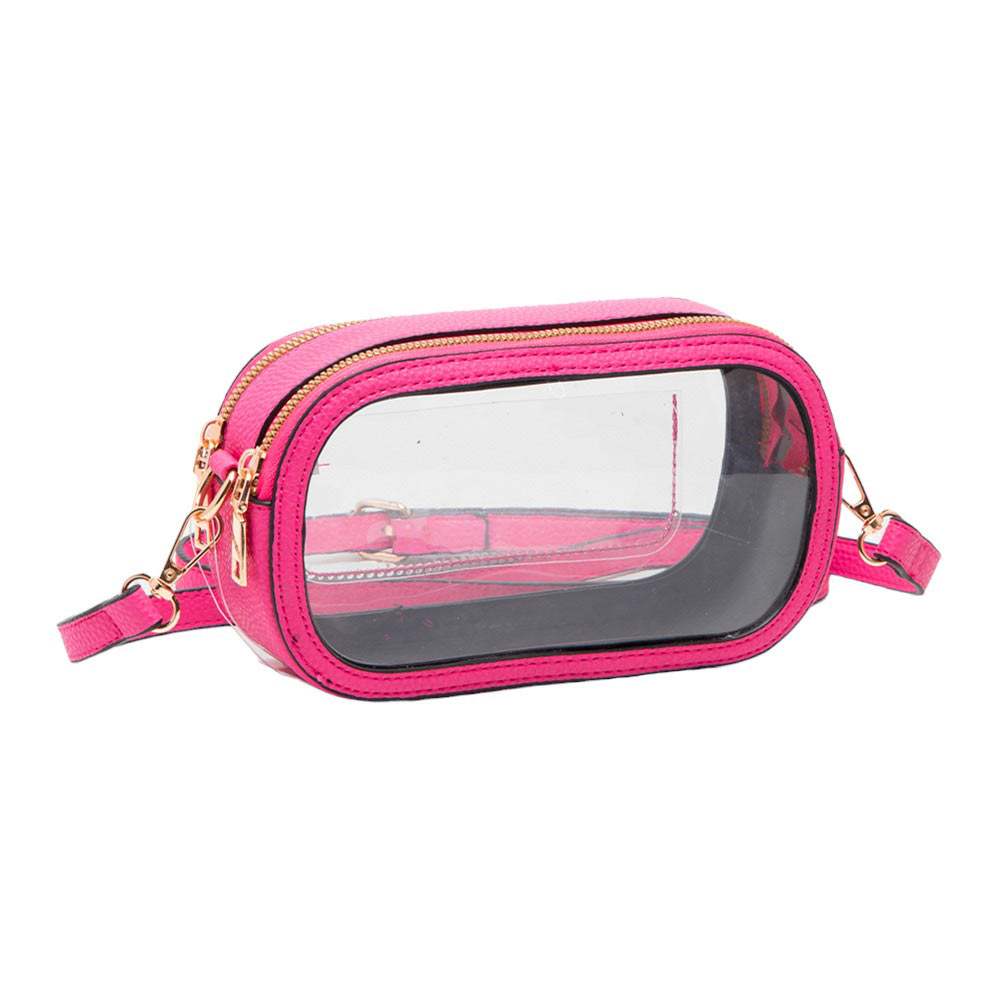 Solid Faux Leather Transparent Rectangle Crossbody Bag - Madeline Love - Flyclothing LLC