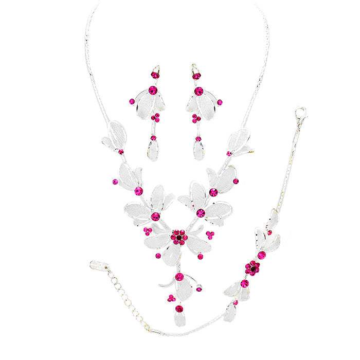 Stone Accented Metal Mesh Petal Jewelry Set - Madeline Love - Flyclothing LLC