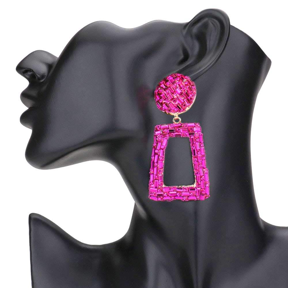 Stone Embellished Chunky Open Rectangle Evening Earrings - Madeline Love - Flyclothing LLC