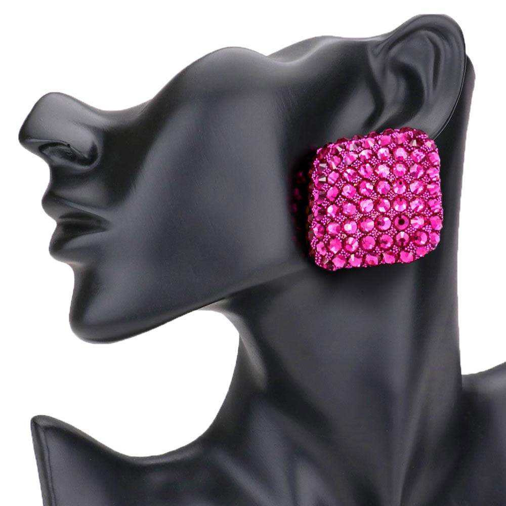 Stone Embellished Rhombus Earrings - Madeline Love - Flyclothing LLC