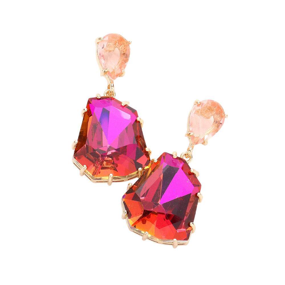 Teardrop Angled Stone Link Dangle Evening Earrings - Madeline Love - Flyclothing LLC