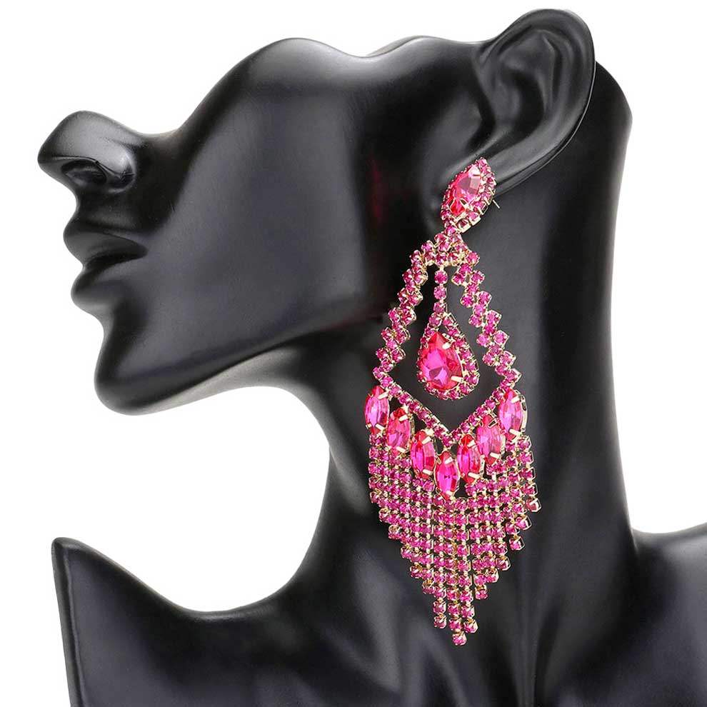 Teardrop Crystal Rhinestone Chandelier Evening Earrings - Madeline Love - Flyclothing LLC