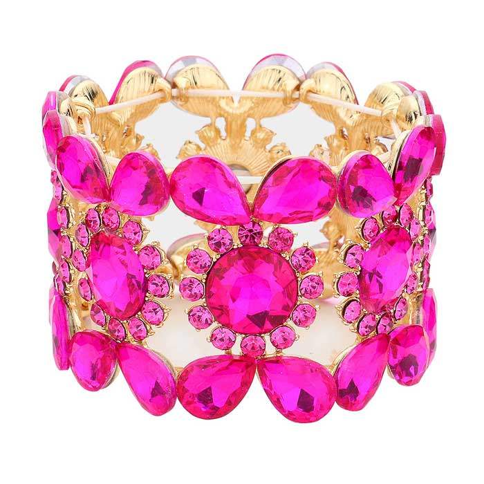 Teardrop Round Stone Stretch Evening Bracelet - Madeline Love - Flyclothing LLC