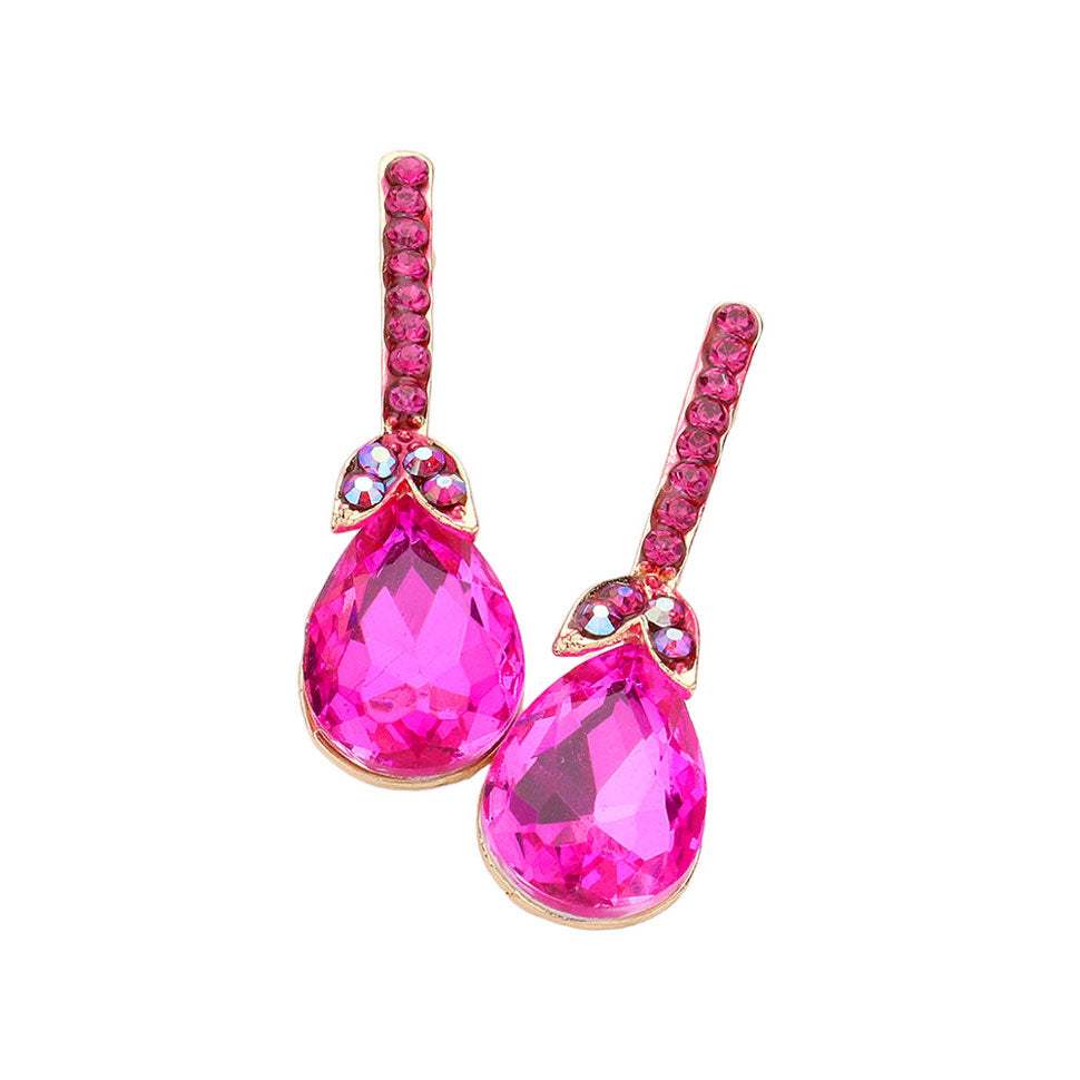 Teardrop Stone Accented Evening Earrings - Madeline Love - Flyclothing LLC