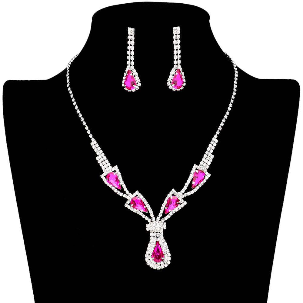 Teardrop Stone Accented Rhinestone Jewelry Set - Madeline Love - Flyclothing LLC