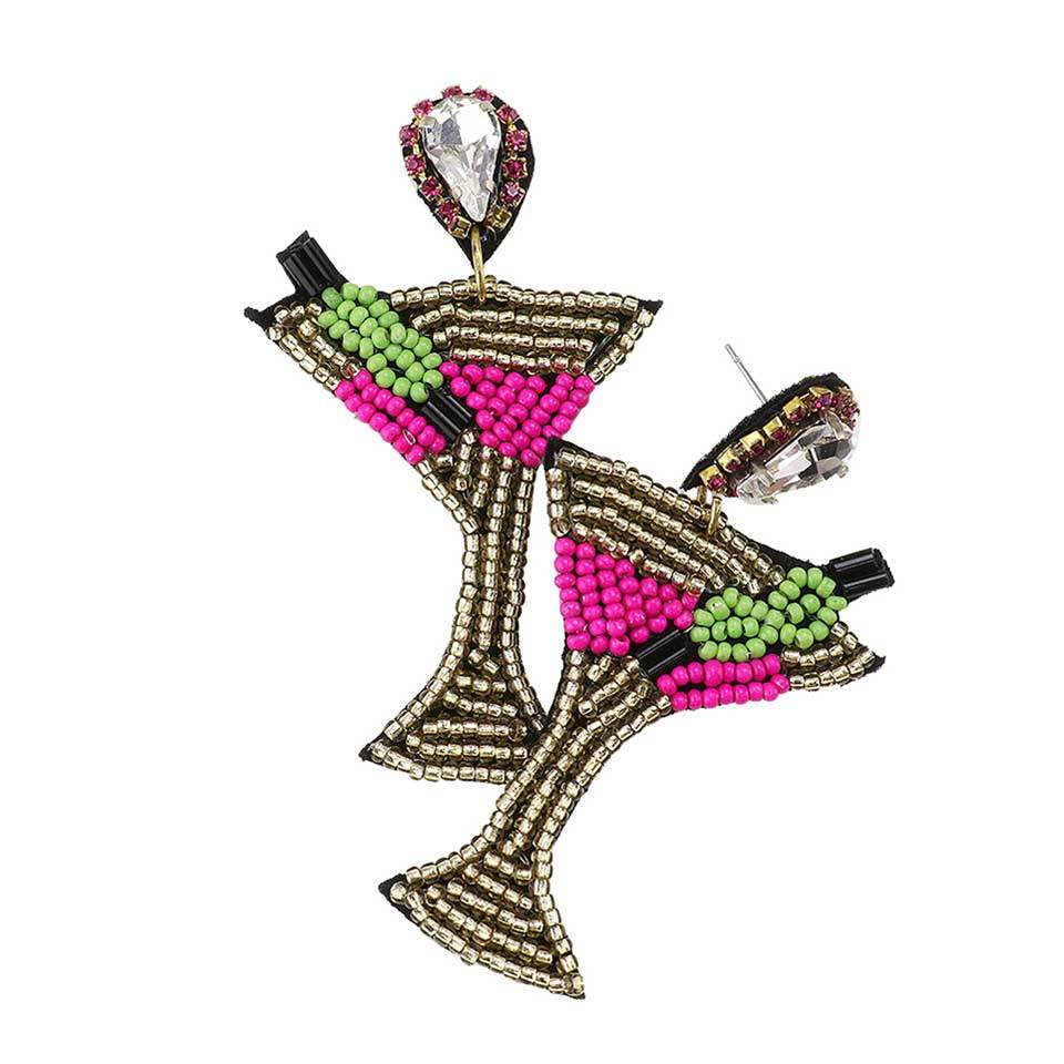 Teardrop Stone Seed Bead Cocktail Earrings - Madeline Love - Flyclothing LLC