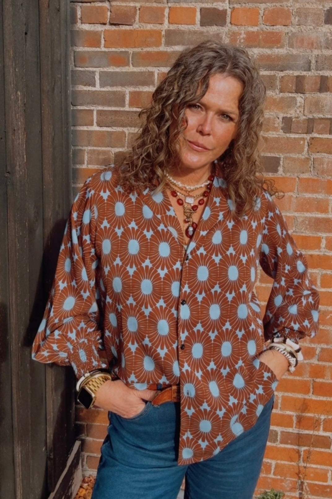 Blue Highway Retro Floral Balloon Sleeve Blouse ~ PREORDER JUNE 2026 - Lil Bee's Bohemian - Flyclothing LLC