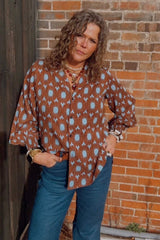 Blue Highway Retro Floral Balloon Sleeve Blouse ~ PREORDER JUNE 2026 - Lil Bee's Bohemian - Flyclothing LLC