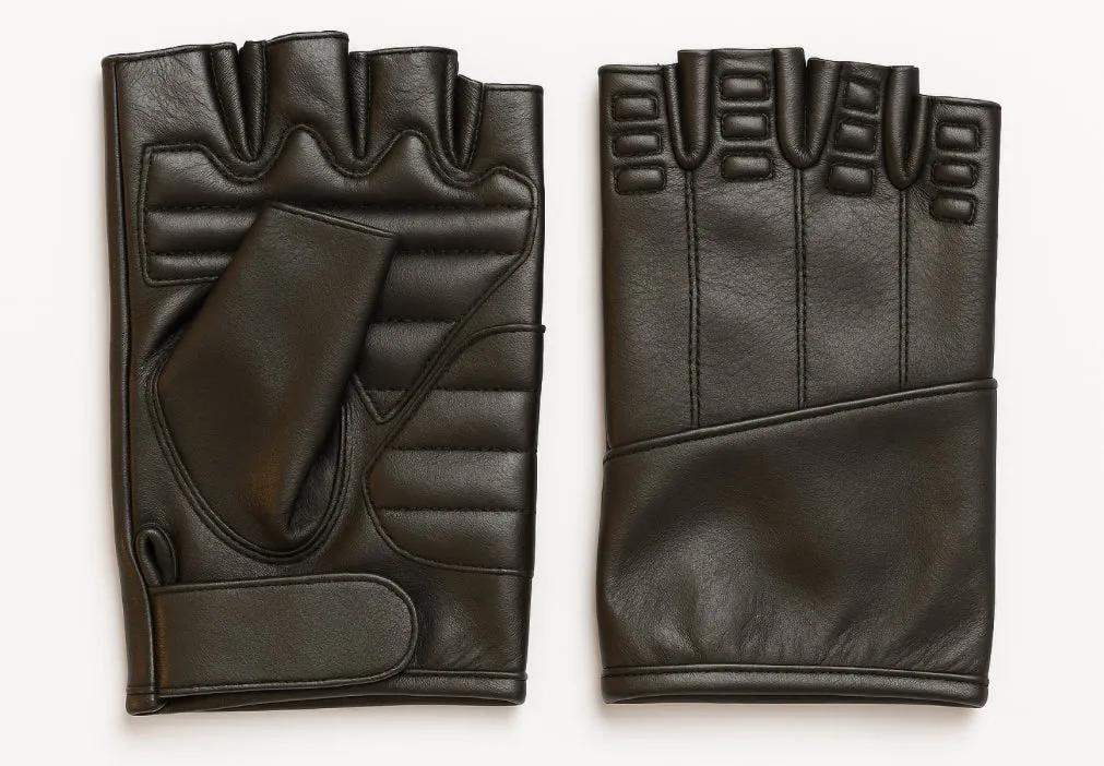 Mens Fingerless Leather Gloves - Unik Just for Bikers - Flyclothing LLC
