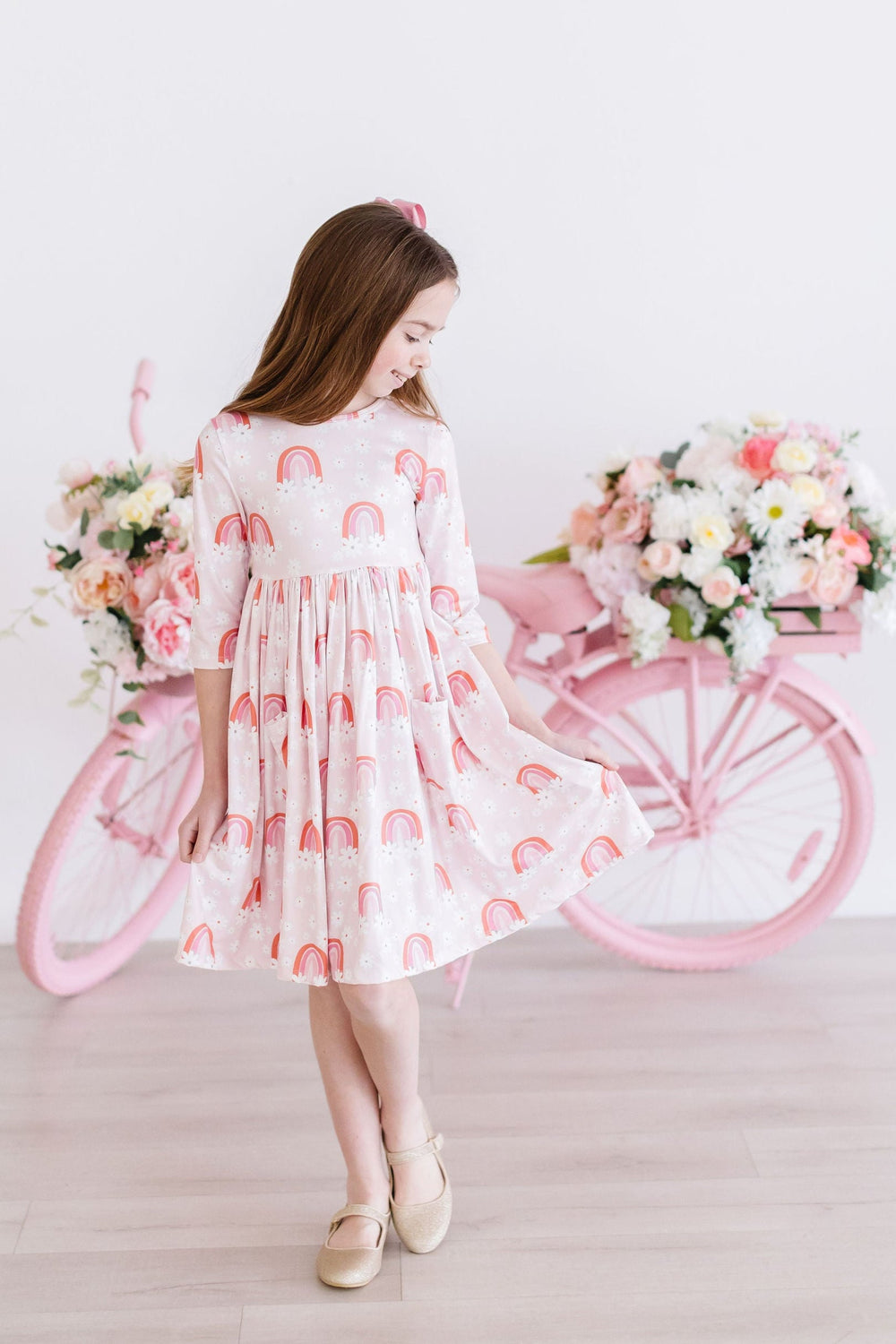 Fun & Flowers 3/4 Sleeve Pocket Twirl Dress - Mila & Rose ®