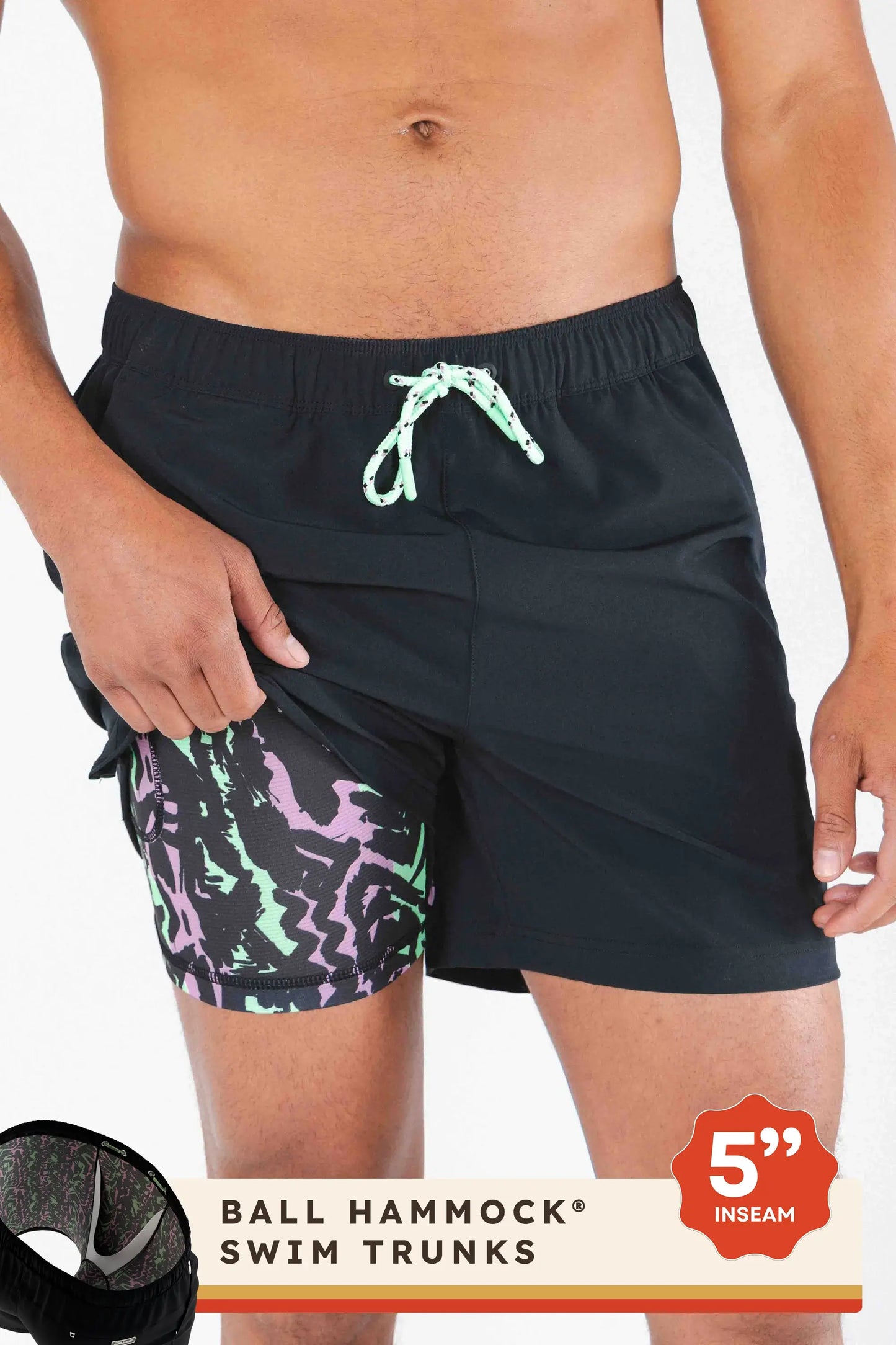 The Funky Fresh | Black and Neon Tribal Ball Hammock® Pouch 5" Swim Trunks - Shinesty - Flyclothing LLC