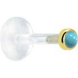 16G 5/16 Solid 14K Yellow Gold 2mm Genuine Turquoise Bioplast Tragus Earring Stud
