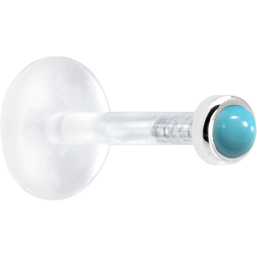 16G 5/16 Solid 14K White Gold 2mm Genuine Turquoise Bioplast Tragus Earring Stud
