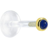16G 5/16 Solid 14K Yellow Gold 2mm Genuine Blue Lapis Lazuli Bioplast Tragus Earring Stud