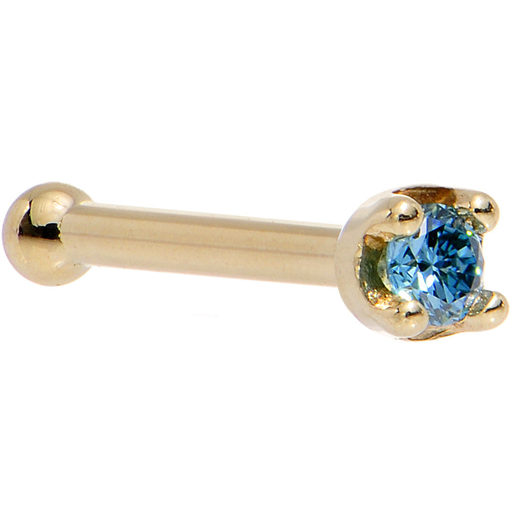 14k Yellow Gold 2mm Lab Grown Blue Diamond Nose Ring - BodyCandy - Flyclothing LLC