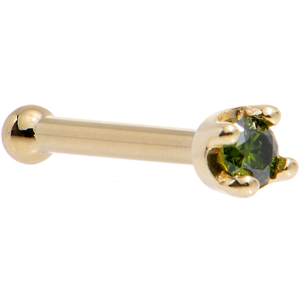 14k Yellow Gold 2mm Lab Grown Green Diamond Nose Ring - BodyCandy - Flyclothing LLC