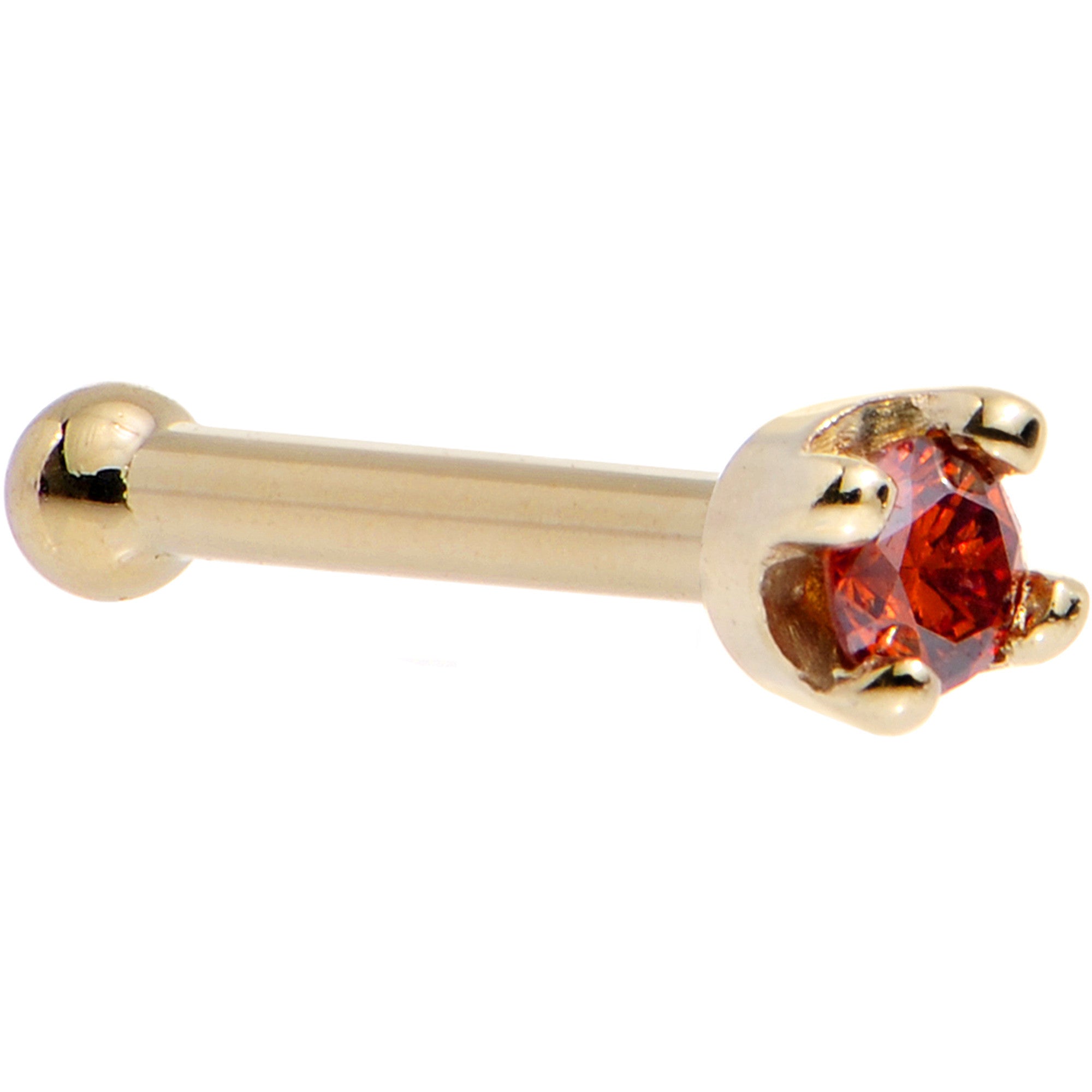 14k Yellow Gold 2mm Lab Grown Red Diamond Nose Ring - BodyCandy - Flyclothing LLC