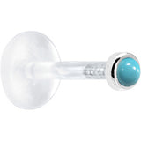 16G 1/4 Solid 14K White Gold 2mm Genuine Turquoise Bioplast Tragus Earring Stud