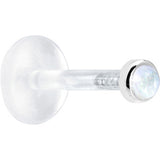 16G 1/4 Solid 14K White Gold 2mm Genuine Rainbow Moonstone Bioplast Tragus Earring Stud