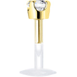 16G 1/4 Solid 14K Yellow Gold 3mm Clear Cubic Zirconia Bioplast Tragus Earring Stud