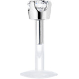 16G 1/4 Solid 14K White Gold 3mm Clear Cubic Zirconia Bioplast Tragus Earring Stud