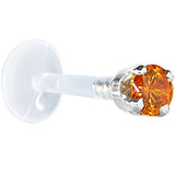 16G 1/4 Solid 14K White Gold 3mm Orange Cubic Zirconia Bioplast Tragus Earring Stud