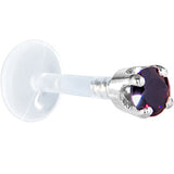 16G 1/4 Solid 14K White Gold 3mm Amethyst Cubic Zirconia Bioplast Tragus Earring Stud