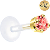 16G 1/4 Solid 14K Yellow Gold 3mm Salmon Cubic Zirconia Bioplast Tragus Earring Stud