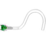 18G 1/4 White Gold 1.5mm Genuine Emerald Bioplast Nose Ring
