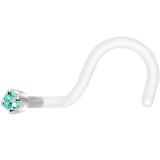 18G 1/4 White Gold 1.5mm Mint Green Cubic Zirconia Bioplast Nose Ring