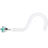 18G 1/4 White Gold 1.5mm Mint Green Cubic Zirconia Bioplast Nose Ring
