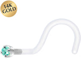 18G 1/4 White Gold 1.5mm Mint Green Cubic Zirconia Bioplast Nose Ring